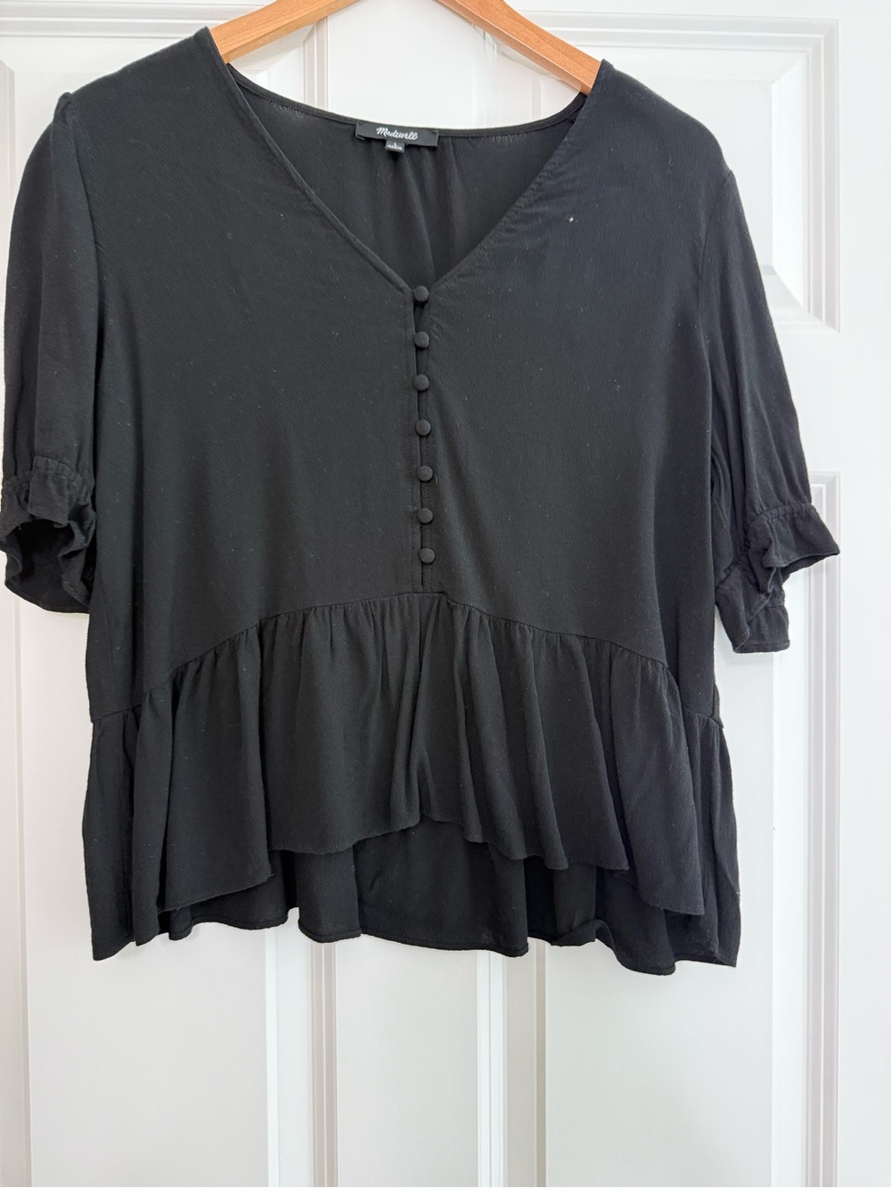 Madewell Black Short Ruffle Button-Front Blouse